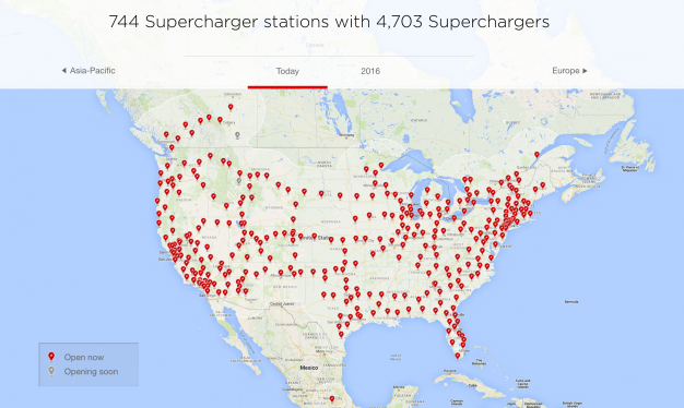 Tesla Supercharger network - November 2016